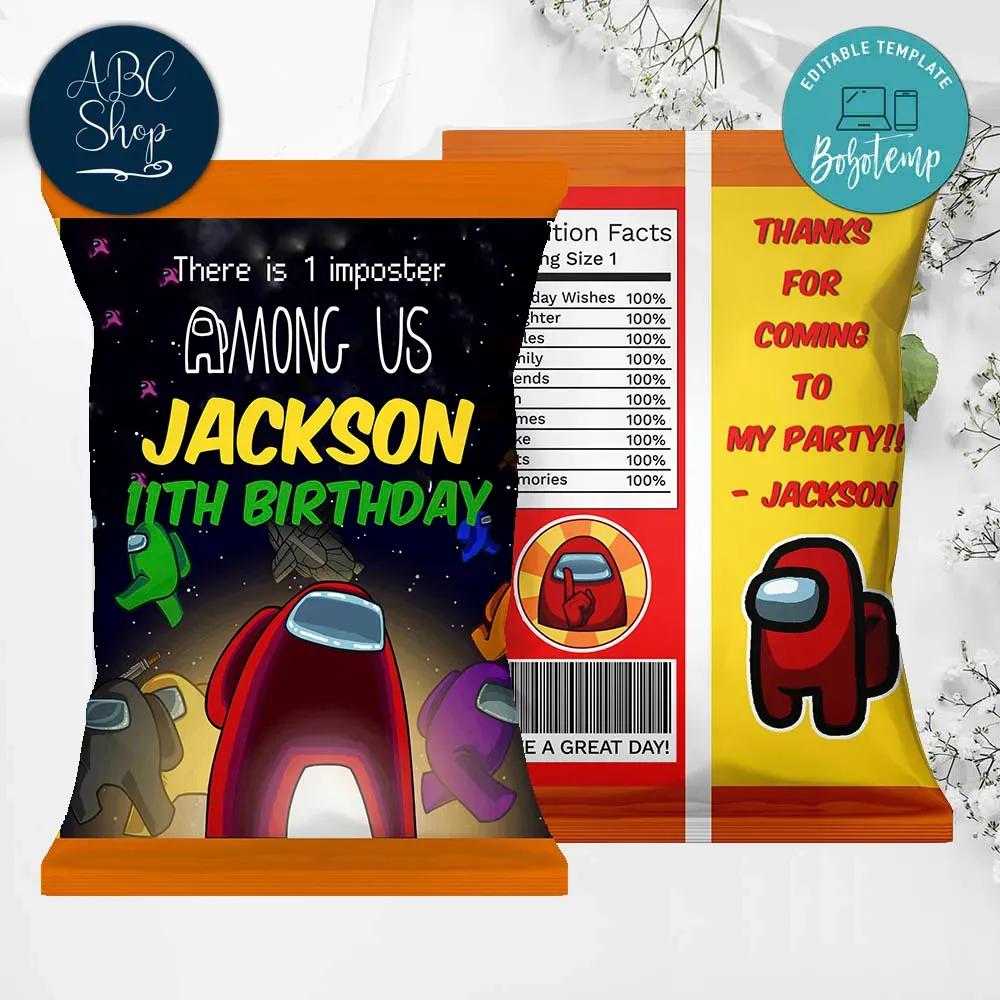 Printable Among Us Birthday Chip Bags Instant Download Bobotemp