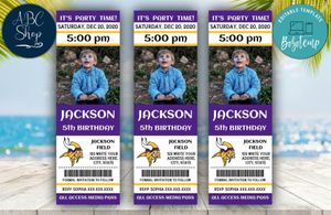Printable Minnesota Vikings Birthday Ticket With Photo Invitation Instant Download