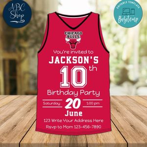 Chicago Bulls Jersey Birthday Invitation Instant Download