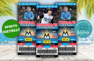 Editable Miami Marlins Birthday Ticket Invitations Instant Download