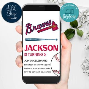 Electronic Atlanta Braves Electronic Invite Birthday Party  Invites Instant Download