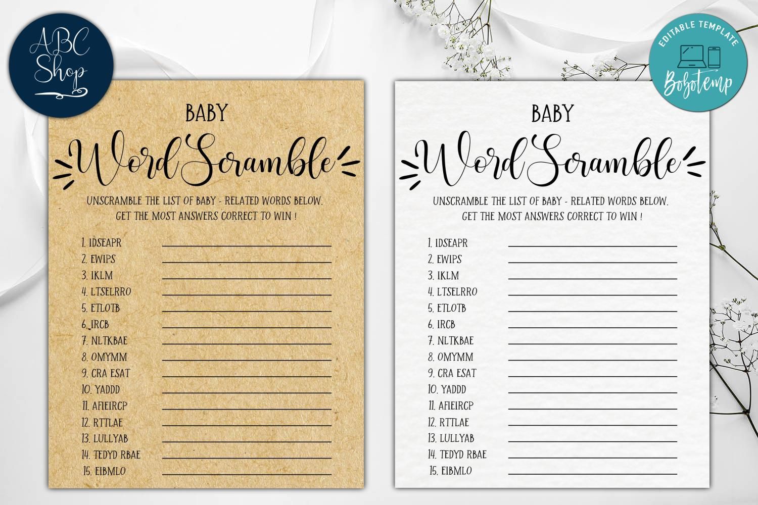 editable baby word scramble baby shower game instant download bobotemp