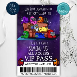 Printable Among Us Vip Pass Invitation Instant Download