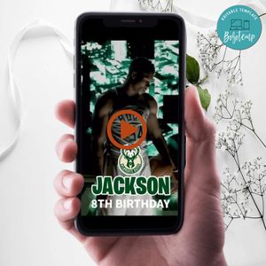 Milwaukee Bucks Birthday Video Invitation Digital Template Customizable Instant Download