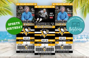 Editable Pittsburgh Penguins Birthday Ticket Party Invitations Instant Download