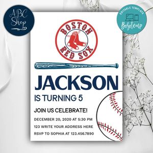 Printable Boston Red Sox Birthday Invitations Instant Download