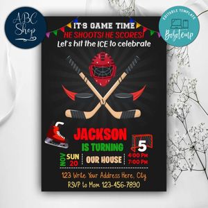 Hockey Birthday Invitation Template to Print at Home Instant Download