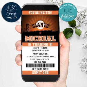 Electronic San Francisco Giants Electronic Invite Birthday Invitations DIY