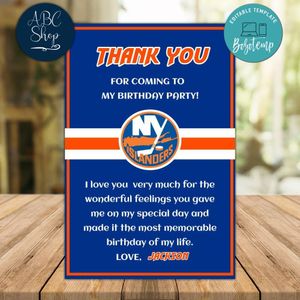 New York Islanders Thank you card Template to Print at Home Instant Download