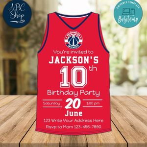 Washington Wizards Jersey Birthday Invitation Instant Download