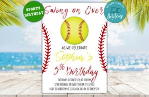 Editable Softball Birthday Invitations Instant Download