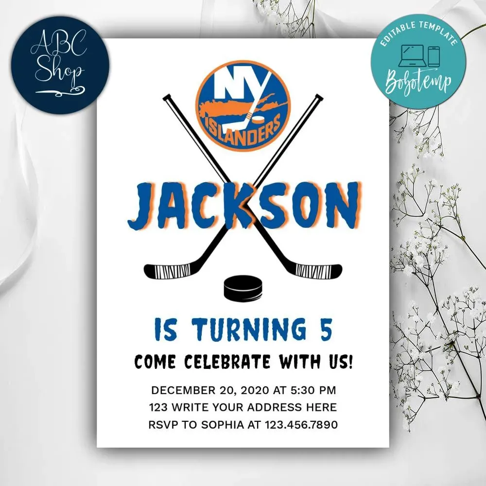 Printable New York Islanders Birthday Invitation Instant Download ...