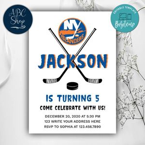Printable New York Islanders Birthday Invitations Instant Download