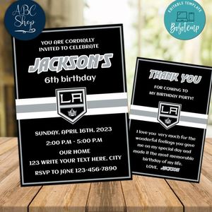 Los Angeles Kings Party Invitations and Free Thank You Card Instant Download