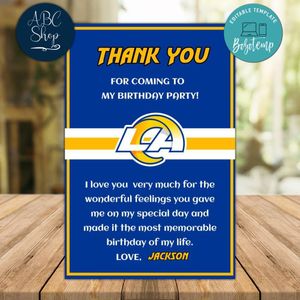 Los Angeles Rams Thank you card Template to Print at Home Instant Download