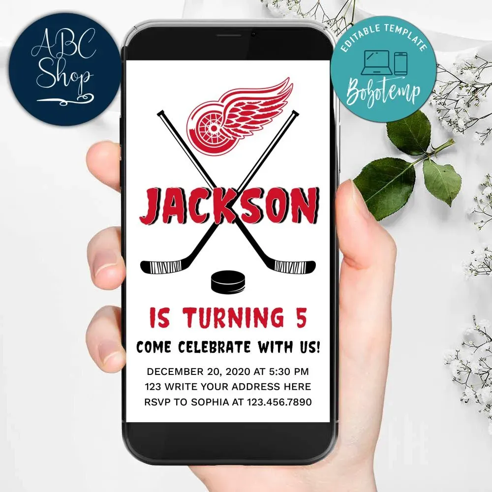 Electronic Detroit Red Wings Electronic Invite Birthday Invitations DIY ...