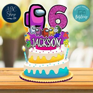 Pink Among US Birthday Cake Topper Template Printable Instant Download