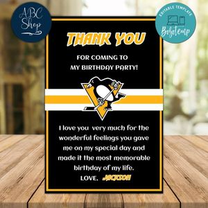 Pittsburgh Penguins Thank you card Template to Print at Home Instant Download