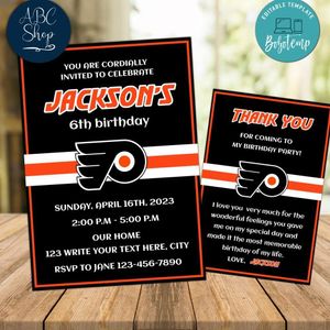 Philadelphia Flyers Party Invitations and Free Thank You Card Instant Download