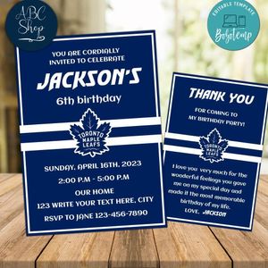 Toronto Maple Leafs Party Invitations and Free Thank You Card Instant Download