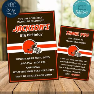 Cleveland Browns Party Invitations and Free Thank You Card Instant Download