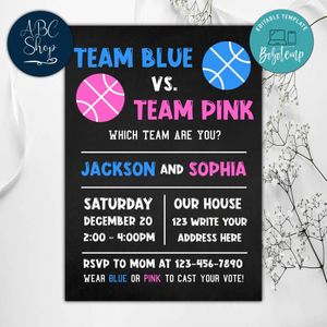 Basketball Team Pink Or Team Blue Invitation Instant Download