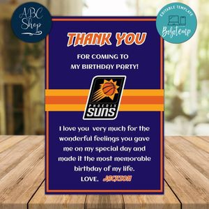 Phoenix Suns Thank you card Template to Print at Home Instant Download