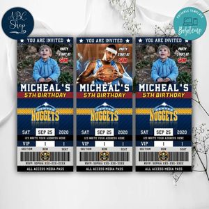 Printable Carmelo Anthony Denver Nuggets Birthday Ticket Invite Instant Download