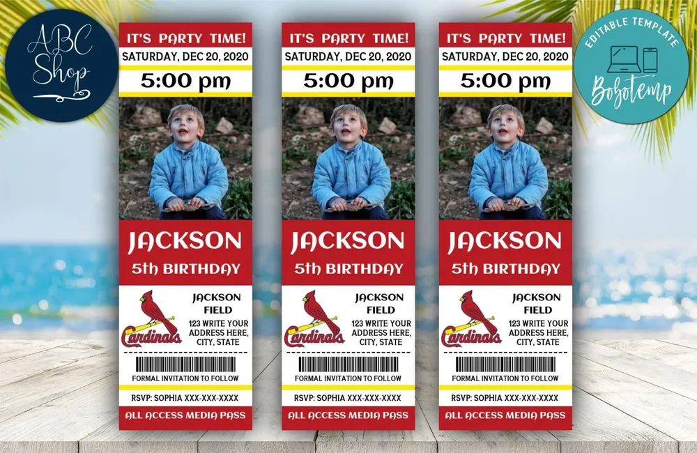Printable St. Louis Cardinals Birthday Ticket Invitations DIY | Bobotemp