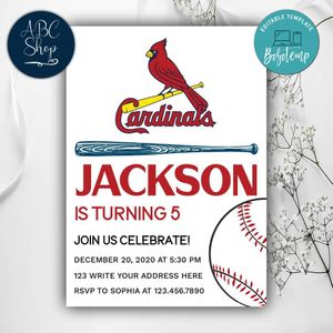 Printable St. Louis Cardinals Birthday Invitations Instant Download