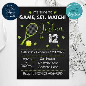 Tennis Birthday Party Invitation Instant Download