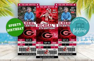 Editable Georgia Bulldogs Birthday Ticket Invitation Instant Download
