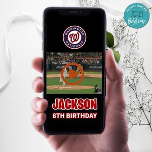 Washington Nationals Birthday Video Invitation Digital Template Customizable Instant Download