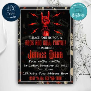 Rock And Roll Birthday Invitation Instant Download