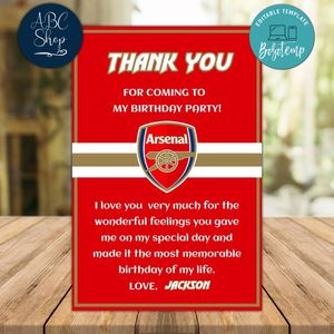Arsenal Thank you card Template to Print at Home Instant Download