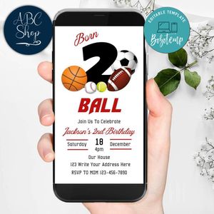 born two ball Mobile Invitation Customizable Template Instant Download