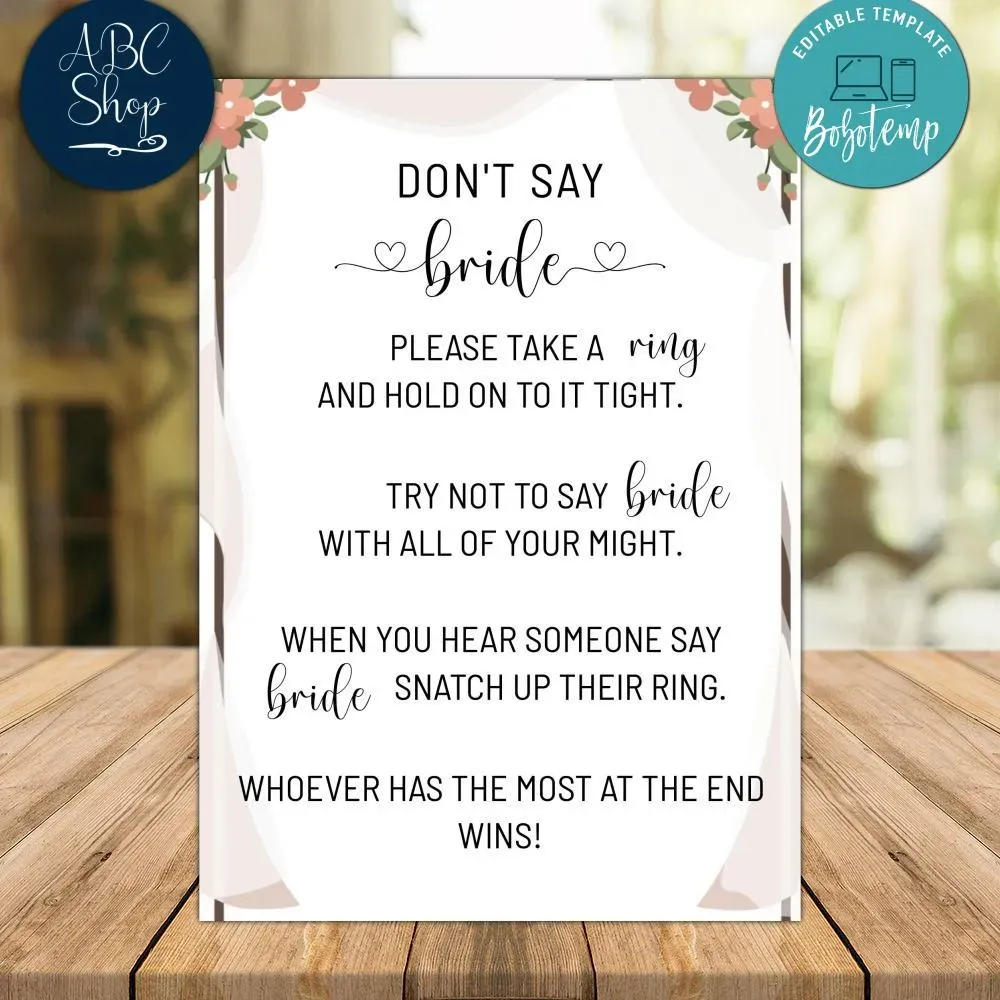 Dont Say Bride Bridal Shower Game Instant Download | Bobotemp