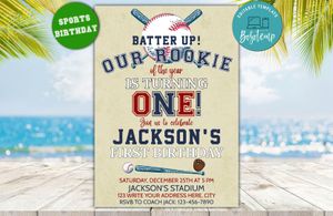 Editable Baseball 1st Birthday Invitations Instant Download