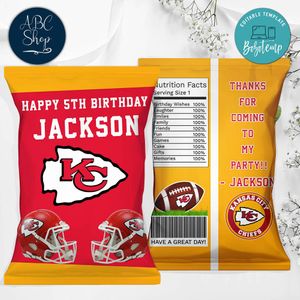 Printable Kansas City Chiefs Birthday Chip Bags Instant Download
