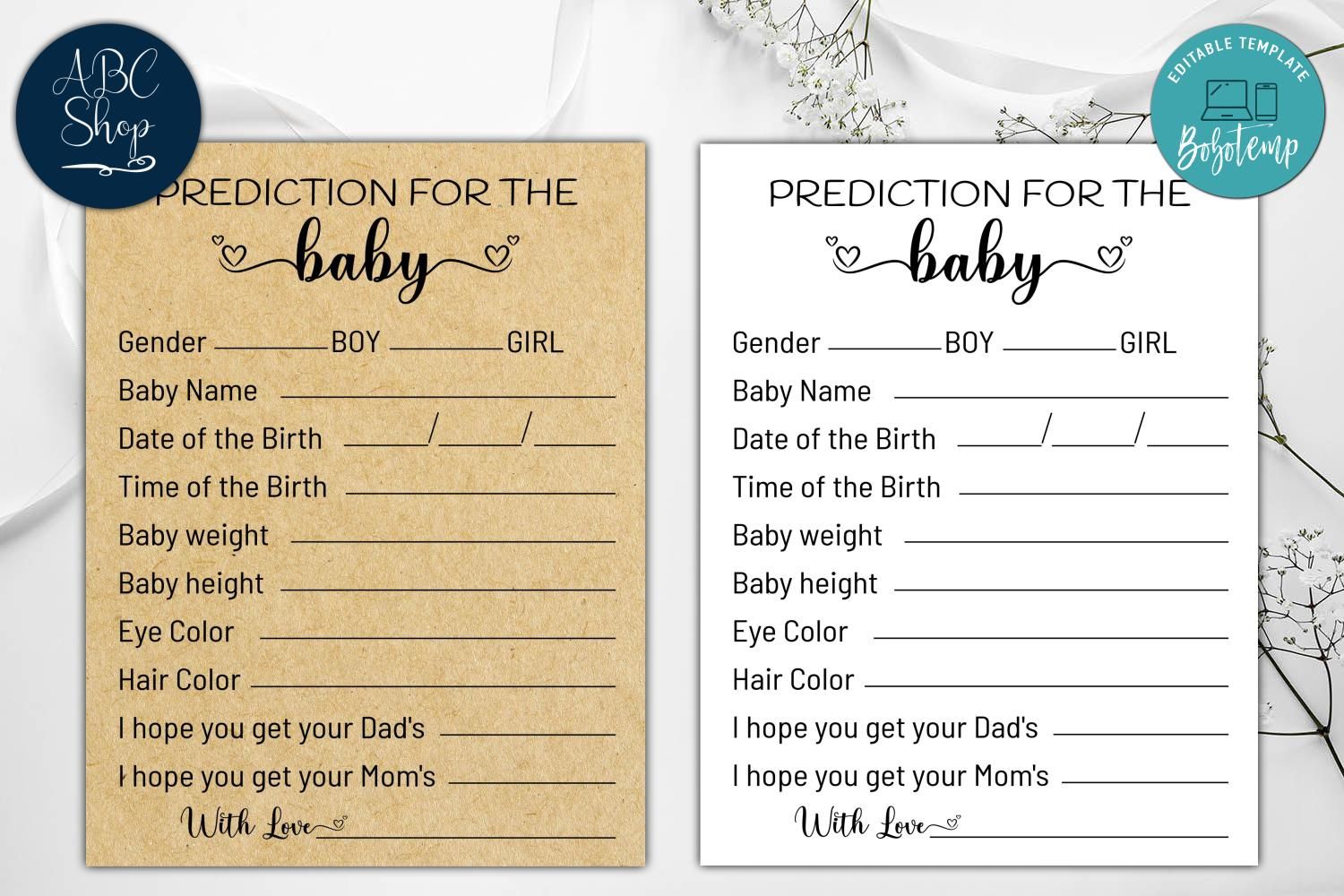 Printable Predictions For The Baby Baby Shower Game DIY | Bobotemp