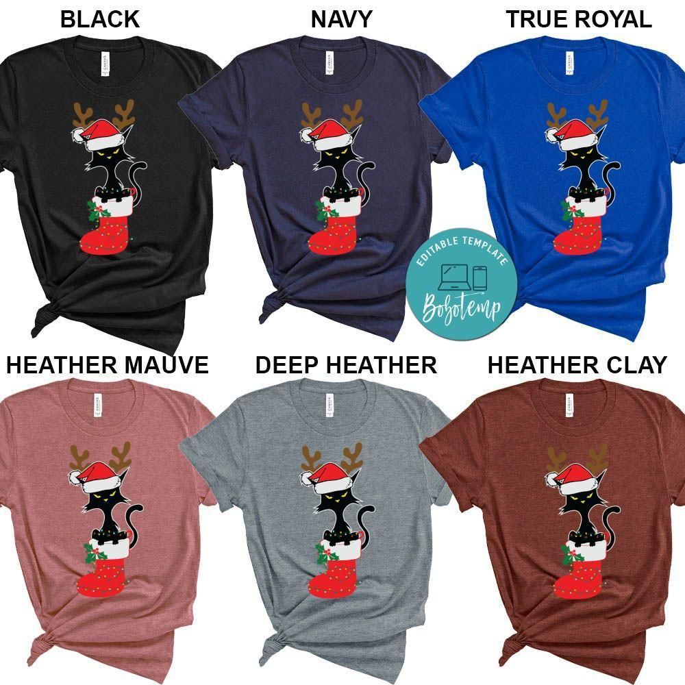 Black Cat Deer Christmas Lights in Sock Shirt