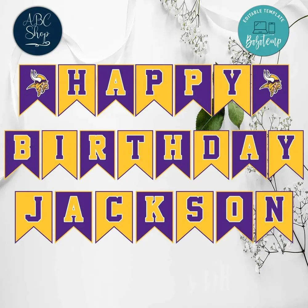 Minnesota Vikings Birthday Banner Digital Files | Bobotemp