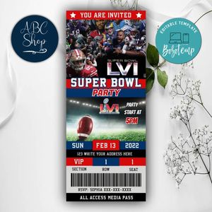 Super Bowl football LVI Party Invitation Instant Download