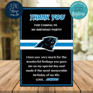 Carolina Panthers Thank you card Template to Print at Home Instant Download
