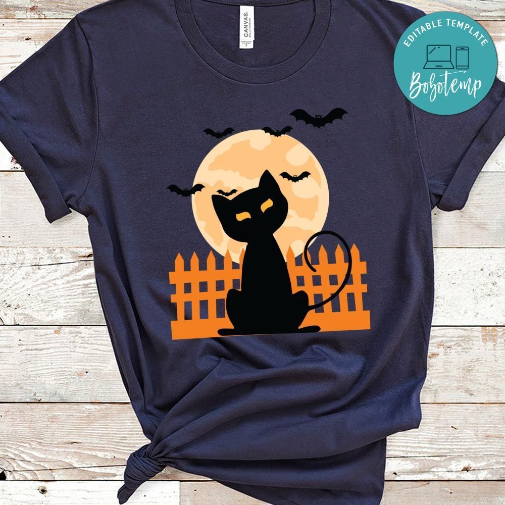 Cat Halloween with Bat And Moon Halloween Shirt
