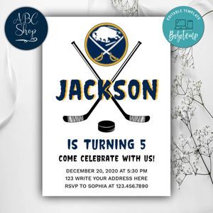 Printable Buffalo Sabres Birthday Invitations Instant Download