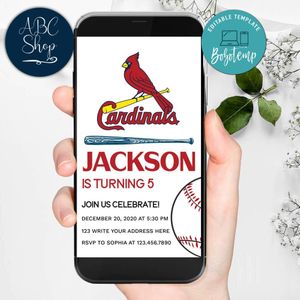 Electronic St. Louis Cardinals Electronic Invite Birthday Invites Instant Download