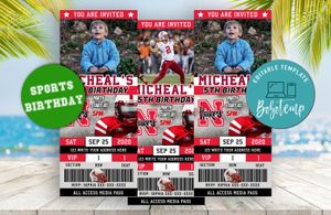 Editable Nebraska Cornhuskers Birthday Ticket Invites Instant Download