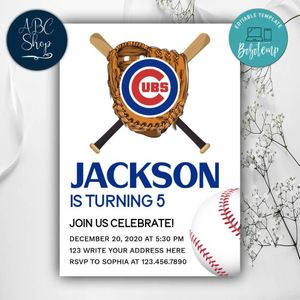 Printable Chicago Cubs Birthday Invitations Instant Download
