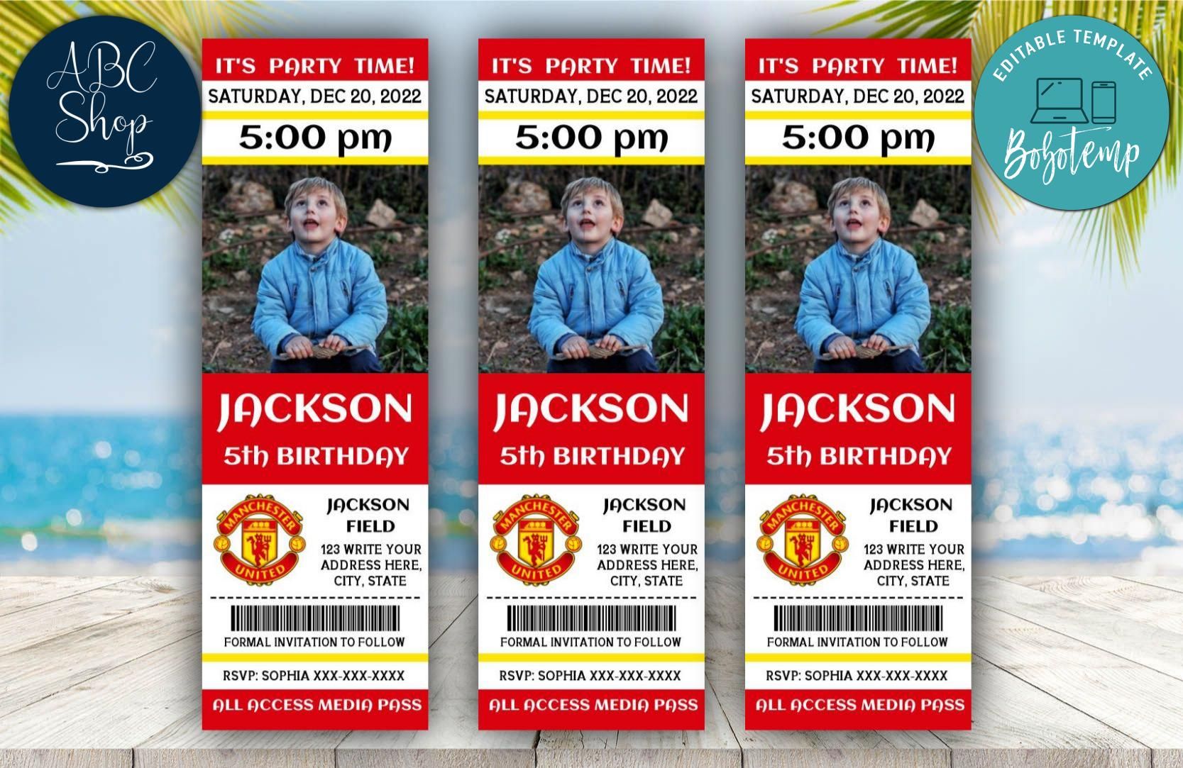 Manchester United Birthday Ticket With Photo Invitation DIY | Bobotemp
